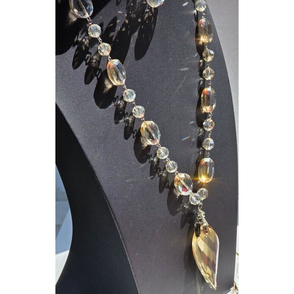 Art Deco Czech AB Crystal Bead Necklace & Earrings Set Flapper Statement - Picture 5 of 9